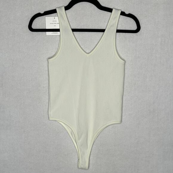 NWT Gypsy and Jade Cream Ribbed V-Neck Stretch Tank Bodysuit – Size S/M - Picture 6 of 9